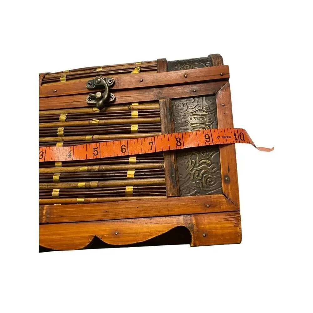 Interior Accents Vintage Asian Wooden Storage Treasure Chest Brown Bamboo Brass